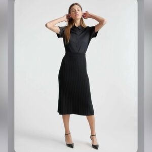 NWT $295 Quince 100% Mongolian Cashmere Rib Midi Skirt Black Size L Large